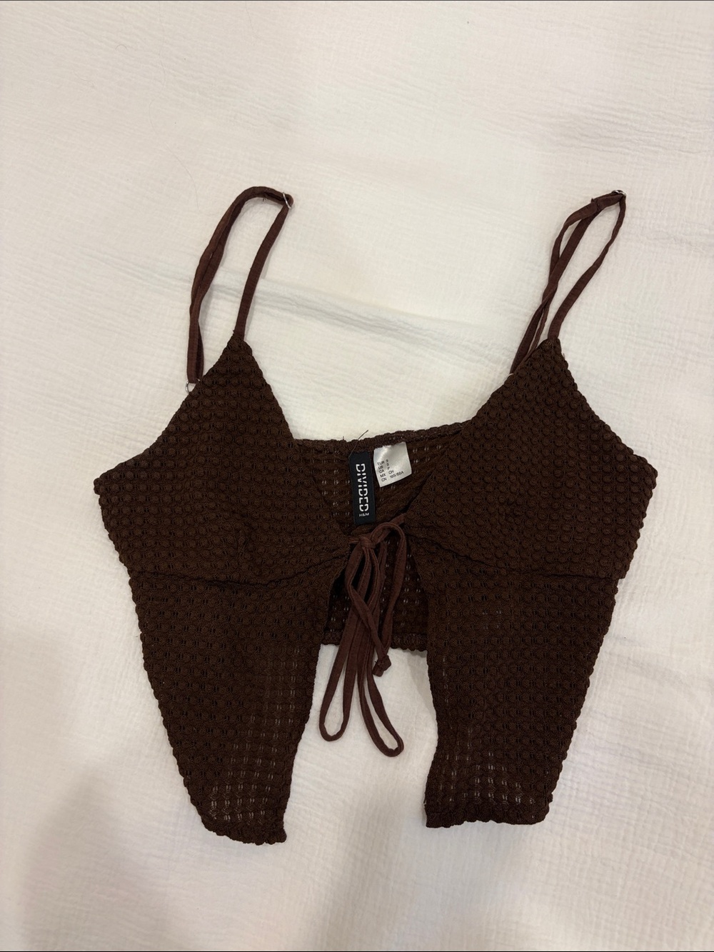 Divided Brown Crochet Tie-Front Camisole